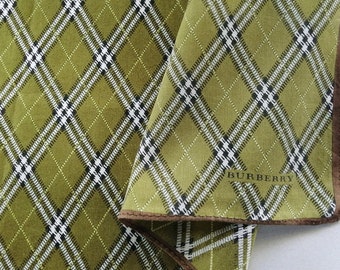 Burberry Vintage Handkerchief Olive Green Check 20" x 19.5" I Free Delivery on order 35 USD Just buys multiple items together in order