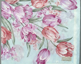 mila schon ヴィンテージ ハンカチ 花柄 チューリップ 21 x 20.5インチ