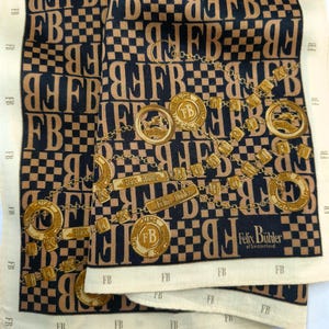 Felix Buhler Vintage Scarf Classic Monogram & Luxury Brown Pattern 23 x 23 inches Gift for Her I Free Shipping 35USD+ (Auto in Cart)
