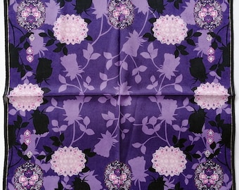 Purple Floral Vintage Handkerchief Early 2000s Roses Gift for Her 20x20 inches I Free Shipping 35USD+ (Auto in Cart)
