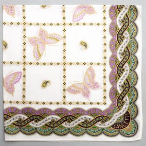 Lancetti Vintage Handkerchief Early 2000s Butterflies & Floral Gift for Her 21 x 21 inches I Free Shipping 35USD+ (Auto in Cart)