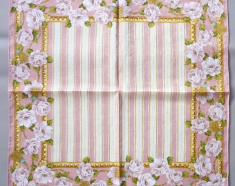 Vintage Lancetti Floral Cotton Scarf 2000s- Roses Print 21 x 20.5 inches I Free Delivery on order 35 USD - or combine items in one order!