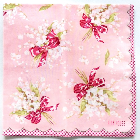 Pink House Vintage Handkerchief  Lily of the Valle