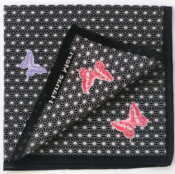Hanae Mori Vintage Handkerchief Butterflies on Asanoha