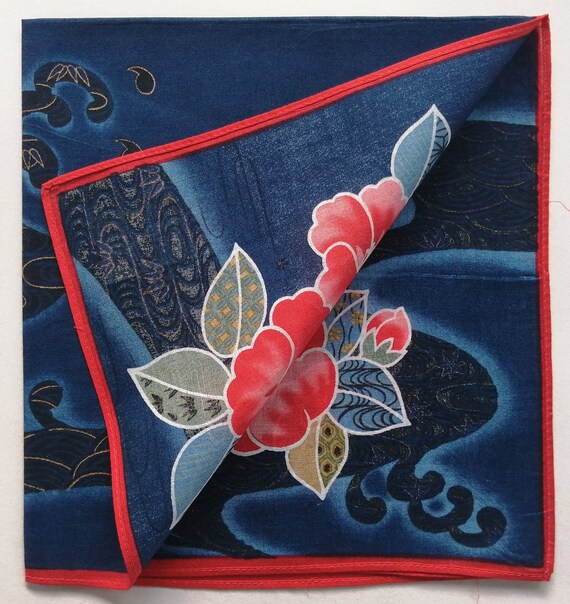 Japanese Vintage Handkerchief Camellia Kimono Pocket 17 X