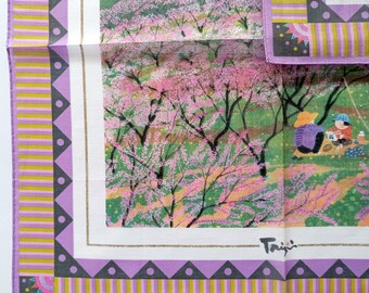 原田太治 ヴィンテージ スーベニア ハンカチ - タイトル：四季 桃の花