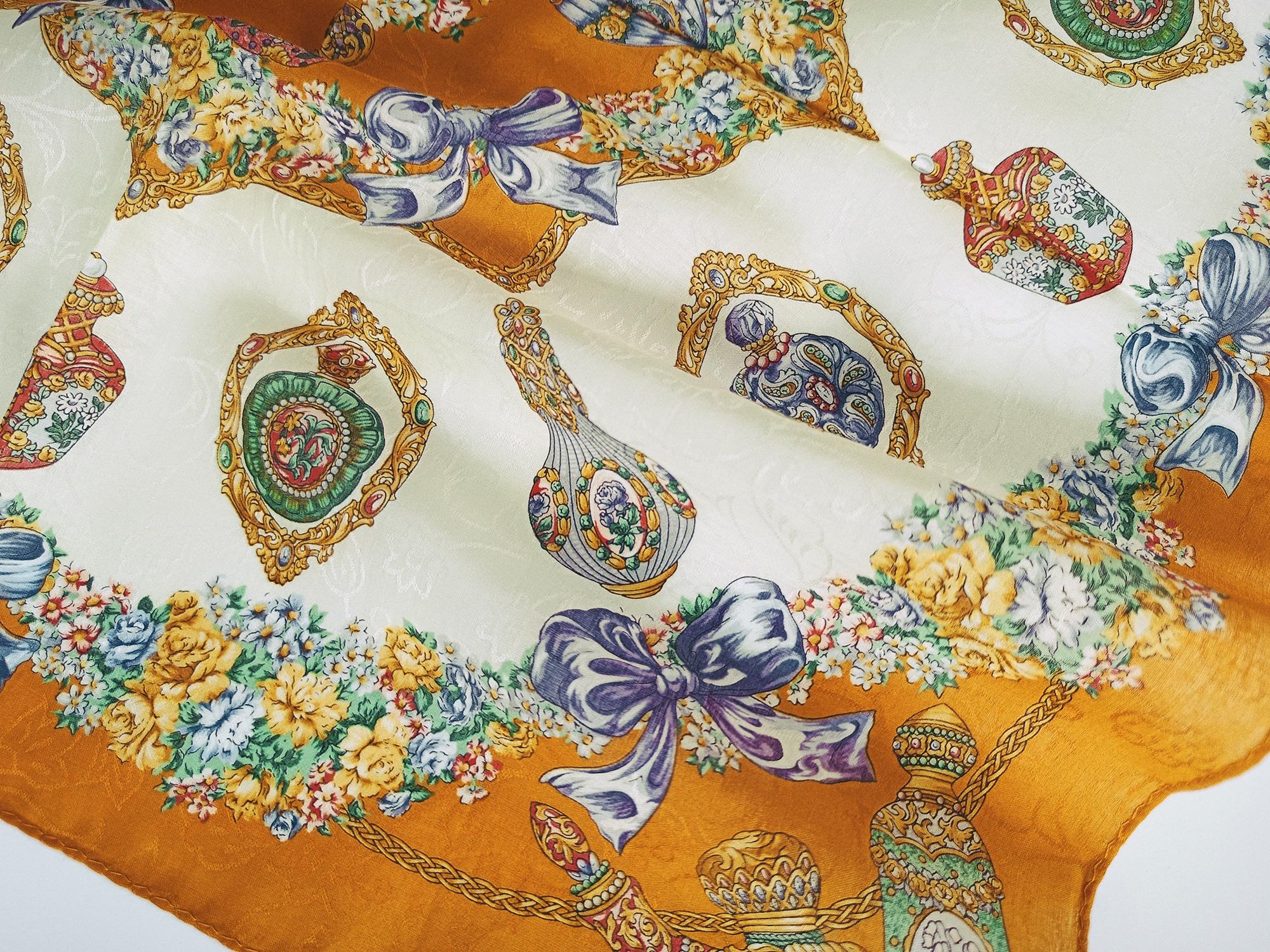 Trussardi Vintage Scarf With Perfume Bottle Print on Woven Fabric