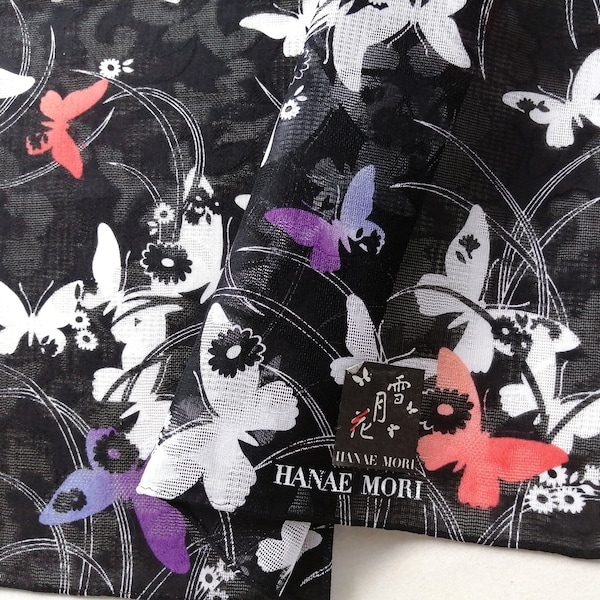 Hanae Mori Vintage Handkerchief Colorful Butterfly 19" x 19" I Free Delivery on order 35 USD Just buys multiple items together in order