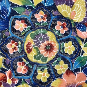 Japońska chusteczka vintage - styl batikowy z motywem kwiatów i motyli - Indigo Botanical Art 17 x 17 cali I Darmowa wysyłka 35 USD+ (automatyczne dodawanie do koszyka)