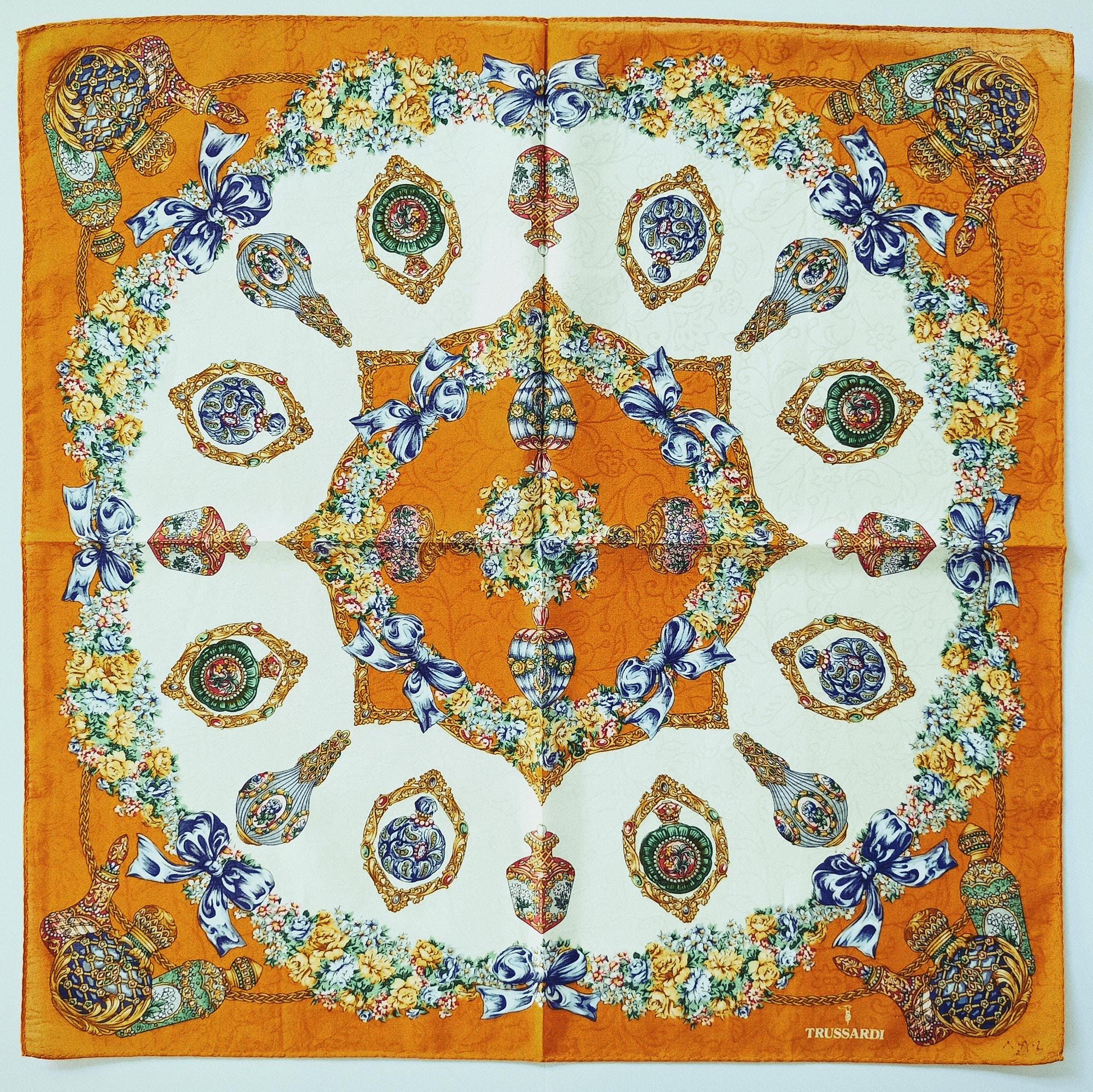 Trussardi Vintage Scarf With Perfume Bottle Print on Woven Fabric