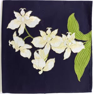 日本のヴィンテージハンカチ 蘭柄 禅ミニマリズム 哲学 伝統 20 x 20インチ 送料無料 35米ドル以上（カートに自動追加）