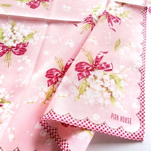 Pink House Vintage Handkerchief Lily of the Valley 18.5 x 18.5 inches I Free Shipping 35USD+ (Auto in Cart)