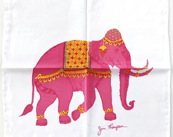 Jim Thompson Vintage Handkerchief Pink Elephant 17" x 16.5" I Free Delivery on order 35 USD Just buys multiple items together in order