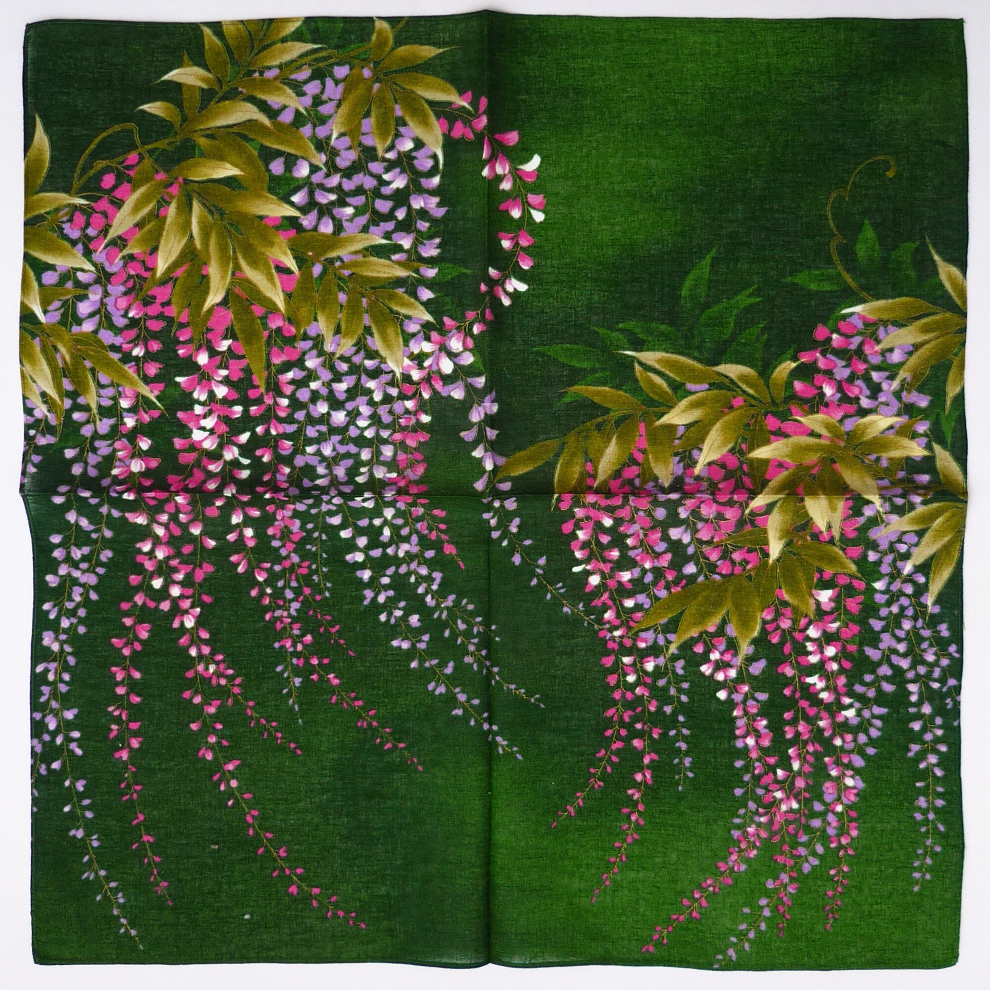 E.T. ハンカチ　ヴィンテージ 日本のヴィンテージハンカチ 花柄 藤 21 x 21 インチ - 35 USD 以上の