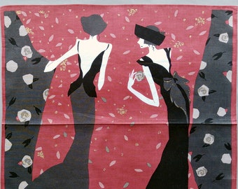 ヴィンテージコットンハンカチ：舞台裏の二人の女性、ロゼミサ 2000