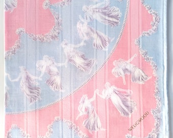 WEDGWOOD Vintage Handkerchief Angels Mythology 19" x 19" I Free Delivery on order 35 USD Just buys multiple items together in order