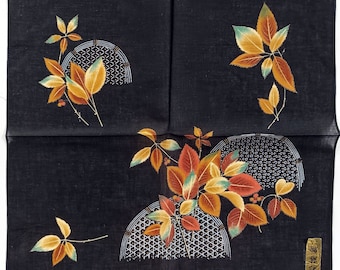 Japanese Vintage Handkerchief Autumn Leaves 17" x 16.5" I Free Delivery on order 35 USD Just buys multiple items together in order