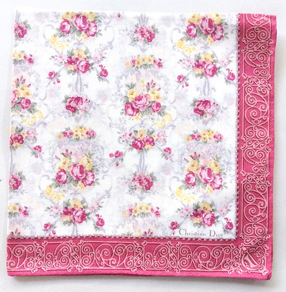 Christian Dior Vintage Handkerchief Floral Pink R… - image 1