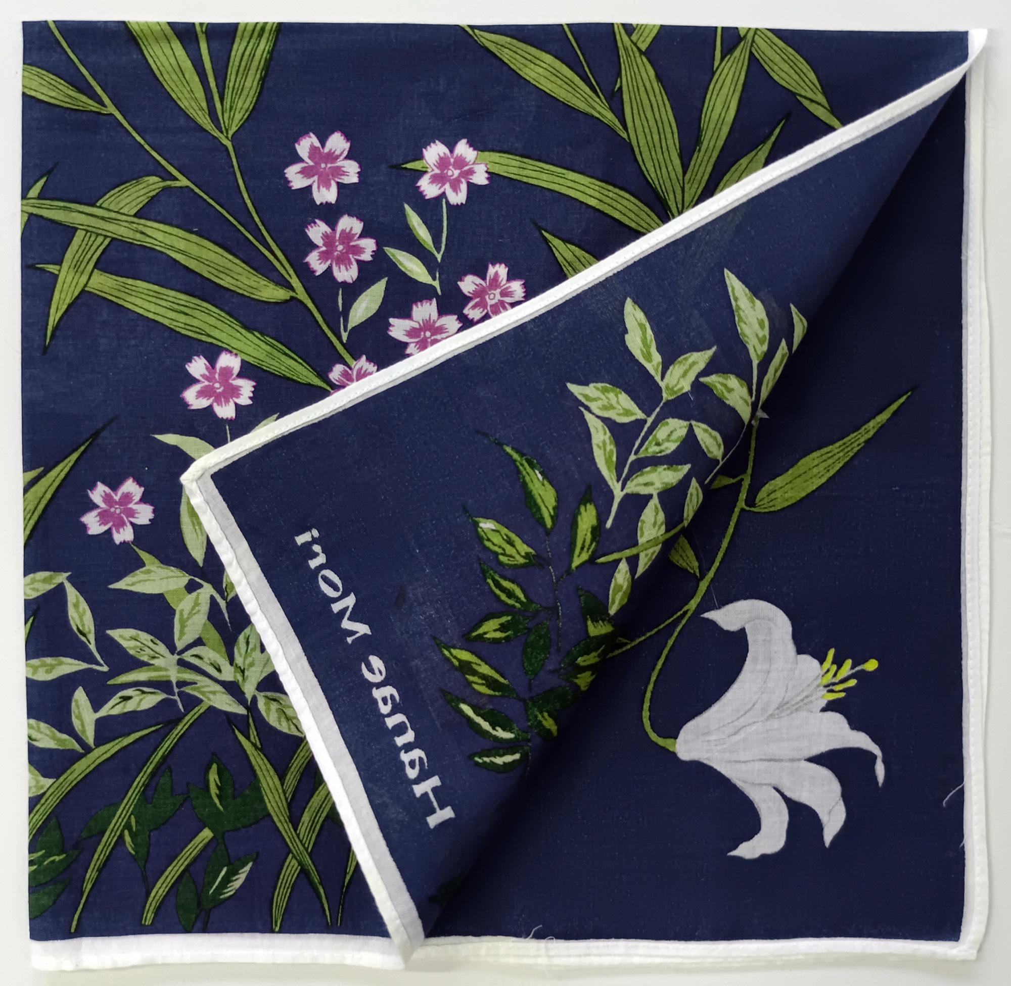 Vintage Hanae Mori Handkerchief – White Lilies & Pink Wildflowers