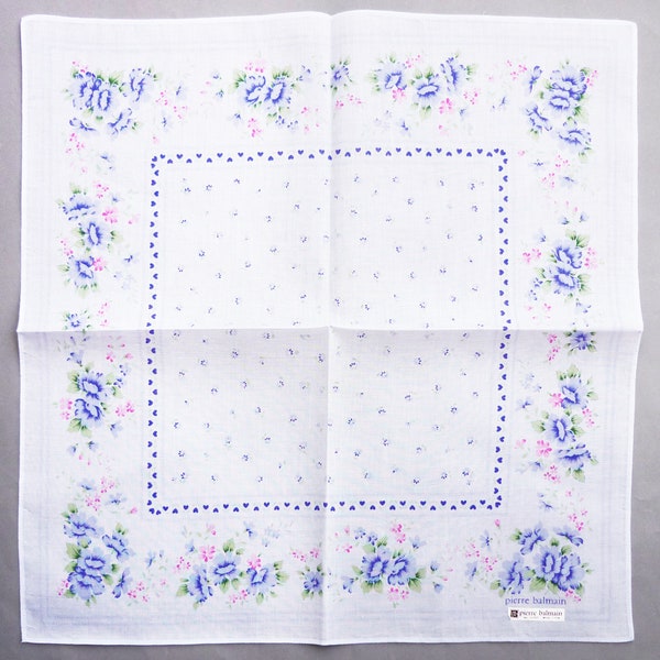 Pierre Balmain Vintage Handkerchief Women Floral 16.5" x 16.5" I Free Delivery on order 35 USD Just buys multiple items together in order