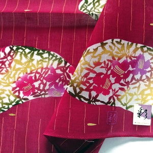 Japanese Vintage Handkerchief Bellflowers Red 17 x 17 inches  Free Shipping 35USD+ (Auto in Cart)