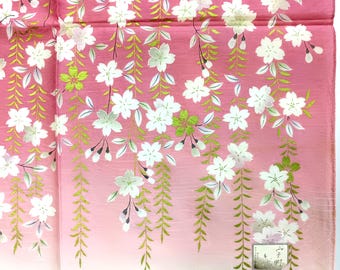 Japanese Vintage Handkerchief – Weeping Cherry Blossom Sakura with Gold Accents, Pink Gradient Floral Design (18.5 inches) - Combine & Save!