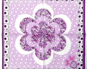 Large Flower - Butterfly and Heart Vintage Handkerchief Early 2000s 20x20 inches I Free Shipping 35USD+ (Auto in Cart)