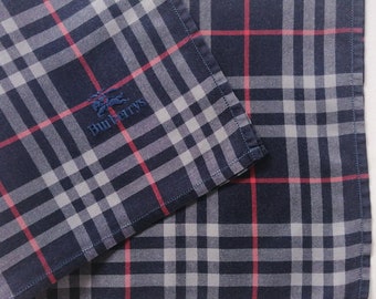 Burberry Vintage Handkerchief Check Blue 17.5" x 17" I Free Delivery on order 35 USD Just buys multiple items together in order