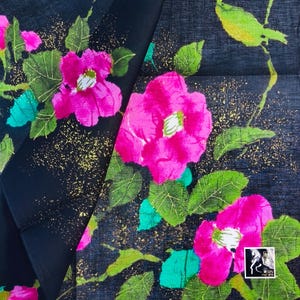 Japanisches Vintage Taschentuch Malstil Floral Tsubaki Camellia Kimono Pocket 17 x 17 Zoll I Versandkostenfrei 35USD + (Auto in Cart)