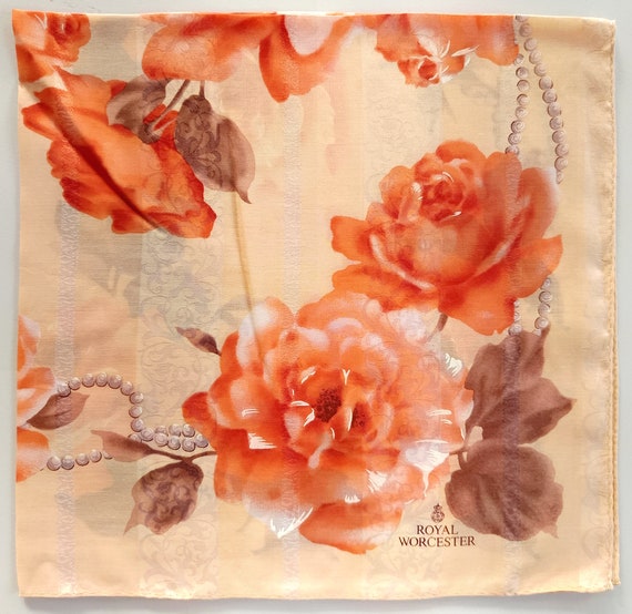 Royal Worcester Vintage Silk Scarf Floral Roses 2… - image 9