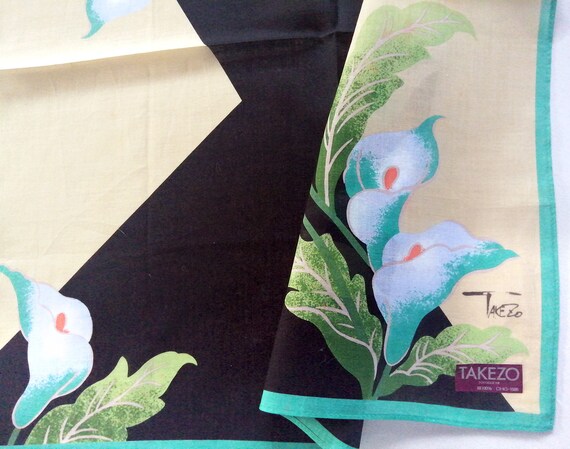 TAKEZO Vintage Handkerchief Floral Calla Lily 18"… - image 4