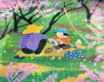 原田太治 ヴィンテージ スーベニア ハンカチ - タイトル：四季 桃の花