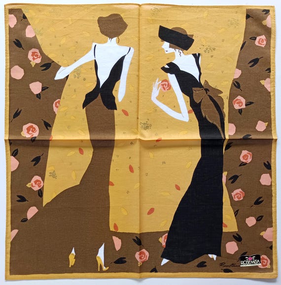 Vintage Rosemisa Handkerchief 2000s - Two Ladies Backstage - 17 x 16.5 inches - Free Delivery on 35 USD+ orders — combine & save!