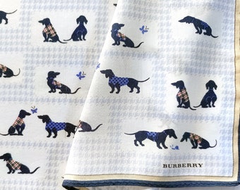 Burberry Vintage Handkerchief Couple Dachshund 20 x 19.5" I Free Delivery on order 35 USD Just buys multiple items together in order
