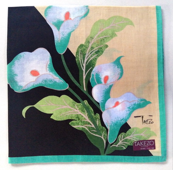 TAKEZO Vintage Handkerchief Floral Calla Lily 18"… - image 6