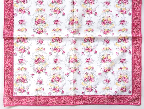 Christian Dior Vintage Handkerchief Floral Pink R… - image 4