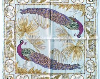 Lancetti Vintage Scarf Floral and Elegant Peacock 23" x 22.5" I Free Delivery on order 35 USD Just buys multiple items together in order