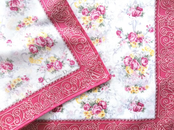 Christian Dior Vintage Handkerchief Floral Pink R… - image 6