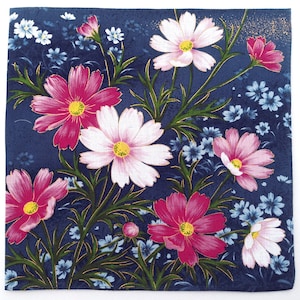 Japońska zabytkowa chusteczka kimono kieszonkowe Cosmos 20,5 x 20,5 cala I Darmowa wysyłka 35 USD+ (Automatycznie w koszyku)