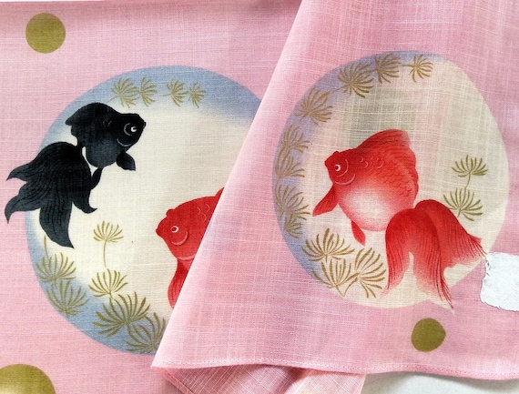 Koi Japanese Vintage Handkerchief Lucky Red and B… - image 2