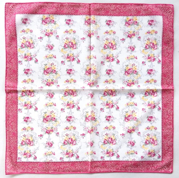 Christian Dior Vintage Handkerchief Floral Pink R… - image 2