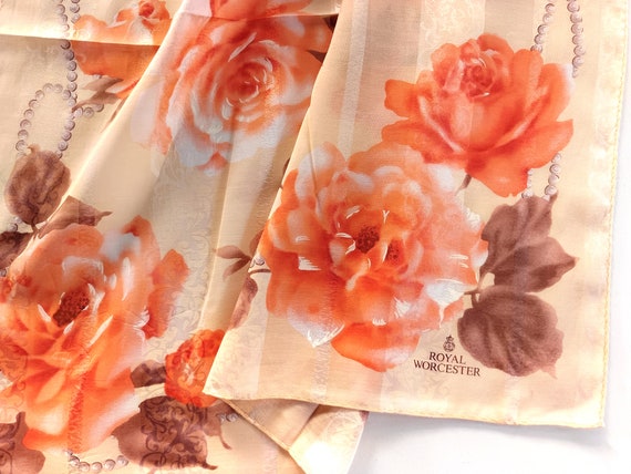 Royal Worcester Vintage Silk Scarf Floral Roses 2… - image 6