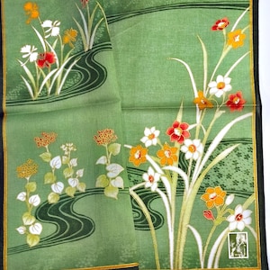 Japanisches Vintage Taschentuch Iris Reiher Hortensien 42 x 42 cm I Versandkostenfrei 35USD+ (Auto in Cart)