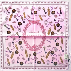 Les Secrets Laduree Paris Vintage Cotton Silk Scarf - Chérie - Secret Key Collection - Macarons - Antique Keys Print (23 inches)