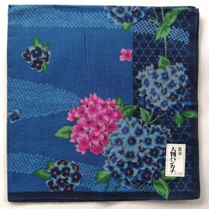 日本のヴィンテージハンカチ アジサイ 着物ポケット 21 x 20.5インチ I 送料無料 35USD+ (カートに自動追加)