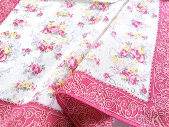 Christian Dior Vintage Handkerchief Floral Pink R… - image 9