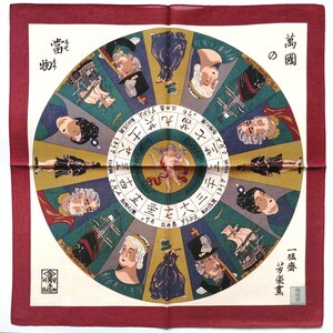 Japanese Handkerchief of YOKOHAMA City 21 x 20.5 inches Paintings by Ukiyo-e Modernized in the Early Meiji Period 1868 -1912