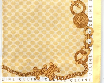 Celine Vintage Handkerchief Gold Chain Jewelry Charm Yellow 20 x 19" inches I Free Delivery on order 35 USD buys multiple items