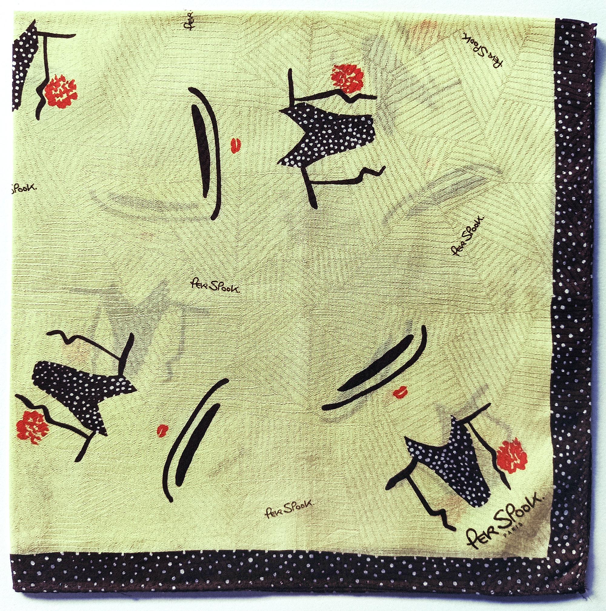Per Spook Paris Vintage Handkerchief Beautiful Sketch Design c. Early 2000s I 20 x 19 inches I Free Shipping 35USD+ (Auto in Cart)