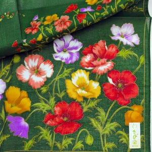 Japanisches Vintage Taschentuch Floral Kimono Pocket Bunte Mohnblumen auf Grün 43 x 43 cm I Versandkostenfrei 35USD+ (Auto in Cart)